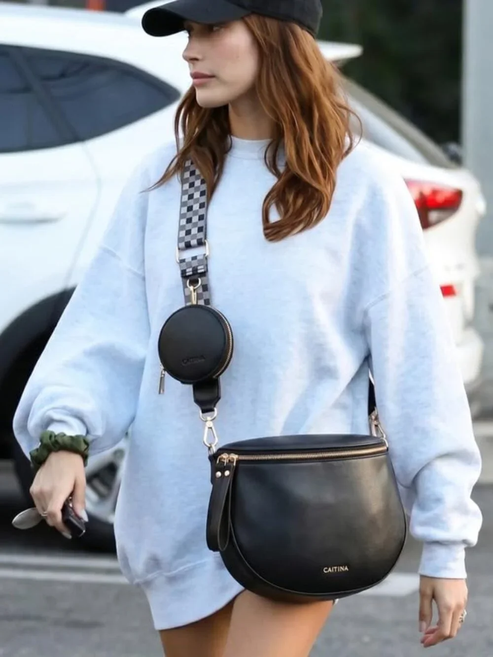 Large Crossbody Bags for Women Vegan Leather Wide Strap Fanny Pack with Earbuds